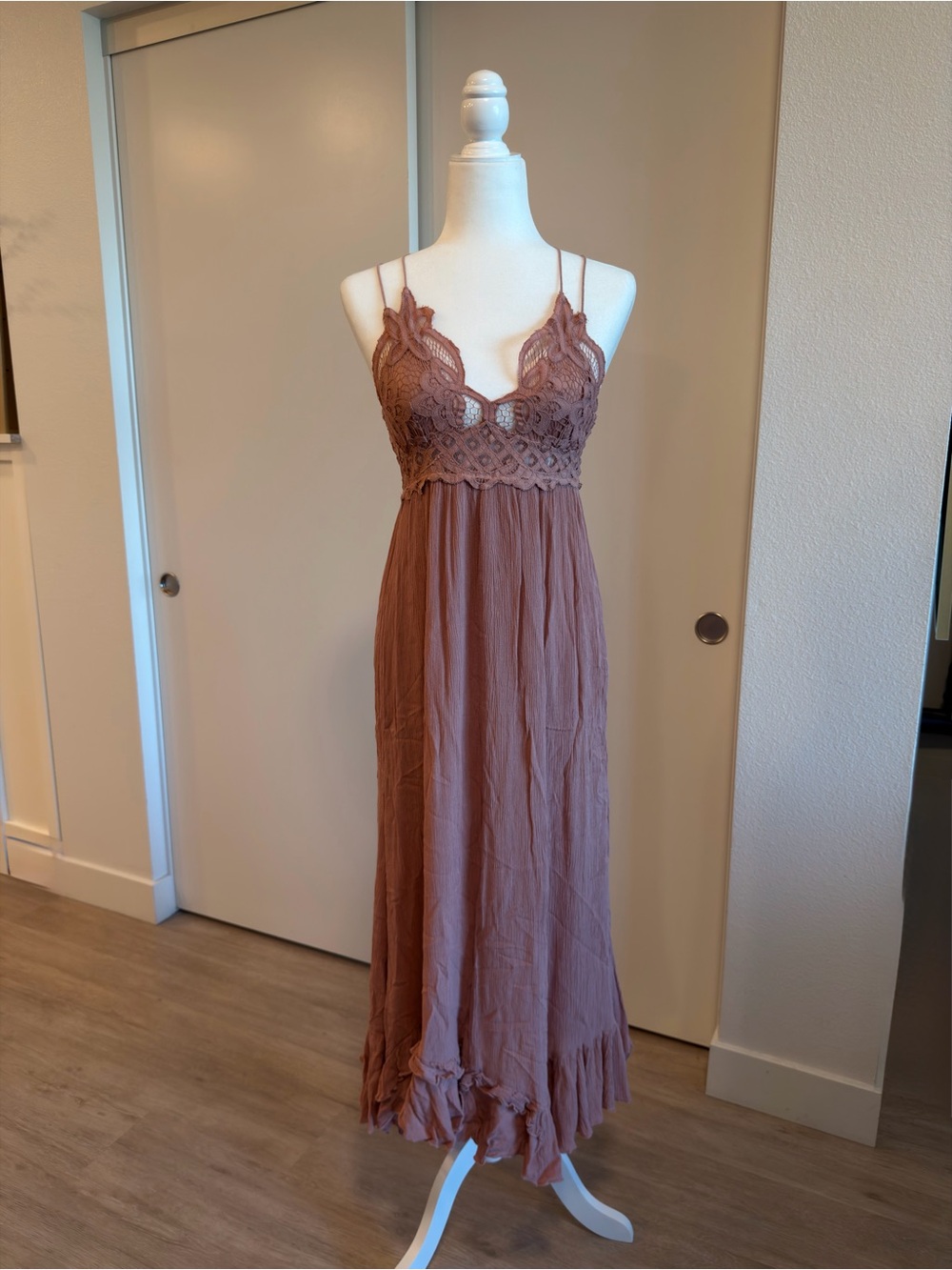 FREE PEOPLE Lace Bodice Maxi Dress in Dusty Rose